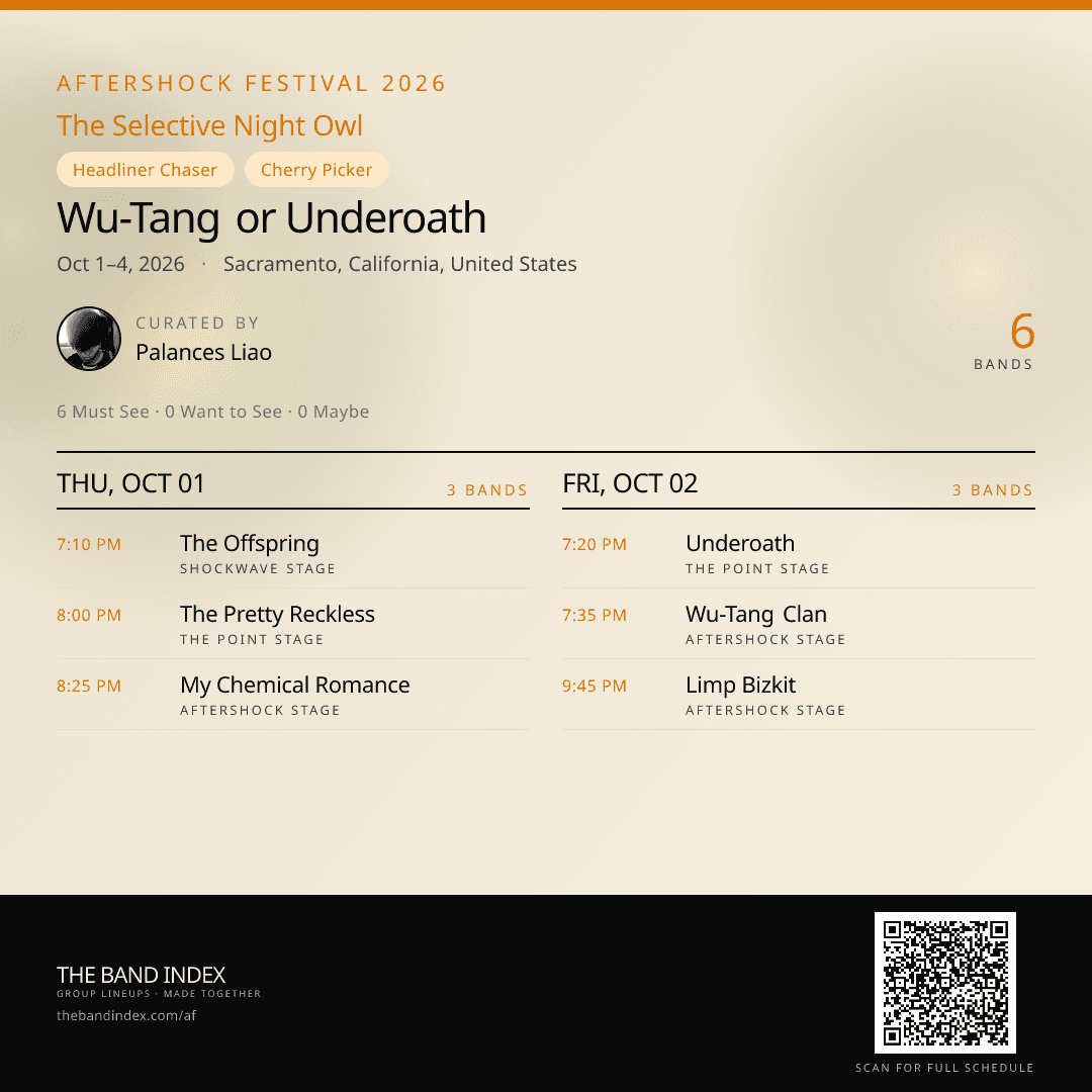 A sample festival schedule poster from The Band Index, with a QR code